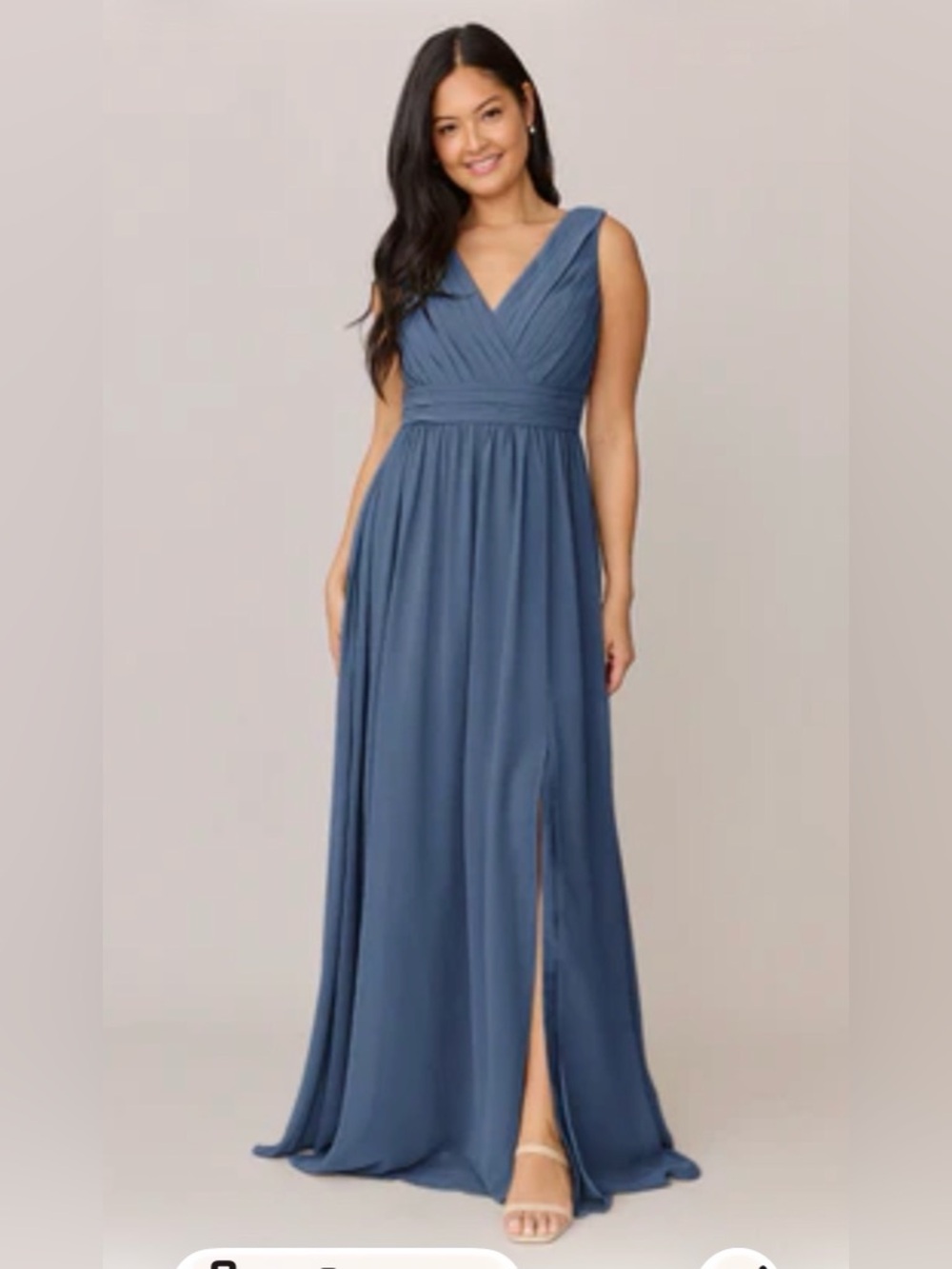 Revelry Kiera Chiffon Sleeveless V-Neck dusty blue Dress Bridesmaid Sz 6